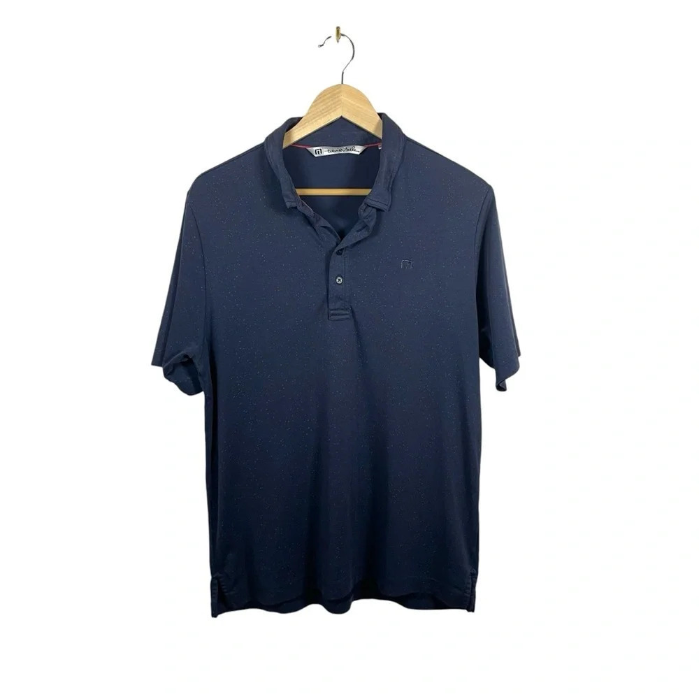 TravisMathew Mens Navy Speckled Performance Golf Polo Shirt Stretch Size Medium